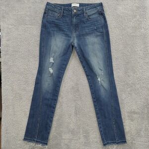Parker Smith Skinny Straight‎ Leg Jeans Sz 4 (30") Dark Wash Raw Hem Distressed